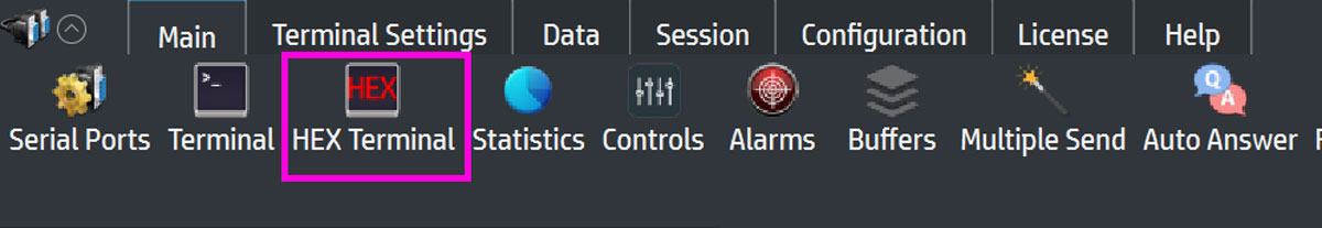 serial port terminal hex selection