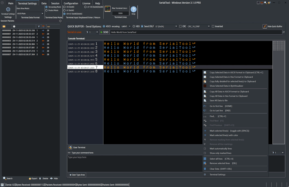 Hauptfenster des SerialTool-Terminals