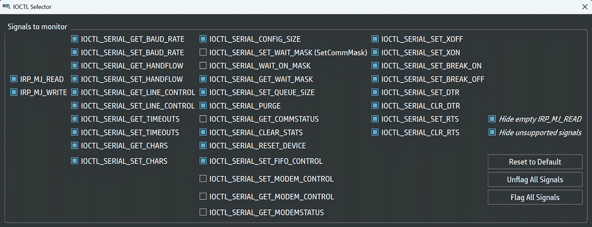 Painel IOCTL do COM Sniffer