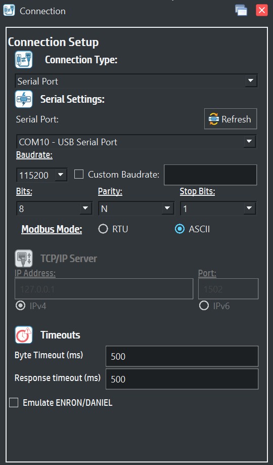 Modbus Client Connection